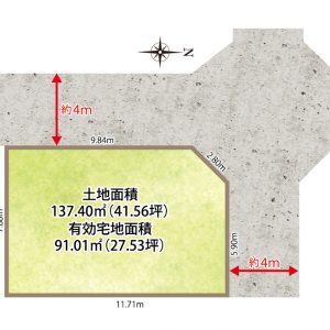 北西角地 土地面積137.40㎡（41.56坪） 有効宅地面積91.01㎡（27.53坪）(間取)