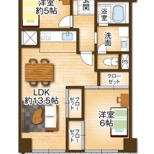 2LDK・専有面積57.01㎡(間取)