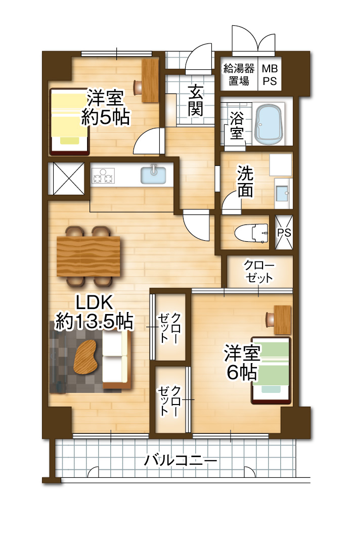 2LDK・専有面積57.01㎡(間取)