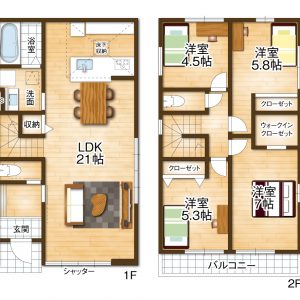 2号棟◆4LDK・土地面積166.74平米・建物面積100.19平米(間取)