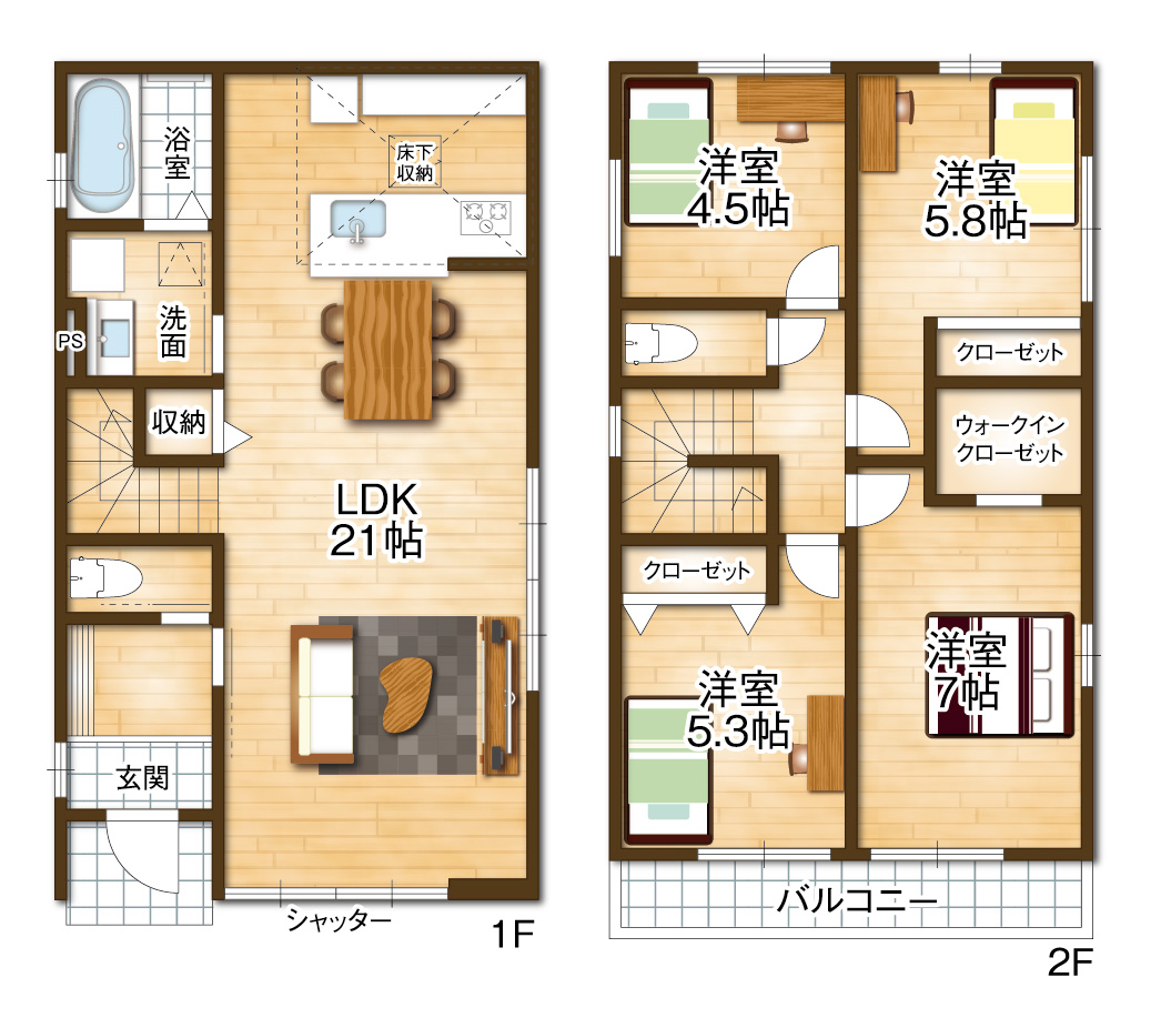 2号棟◆4LDK・土地面積166.74平米・建物面積100.19平米(間取) 2号棟◆4LDK・土地面積166.74平米・建物面積100.19平米(間取)