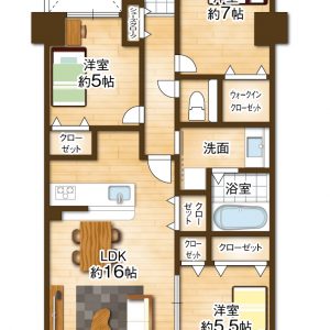 全面フルリノベーション済み3LDK。食洗機や浴室暖房乾燥機、全自動トイレ等、設備の充実した住戸です♪(間取)