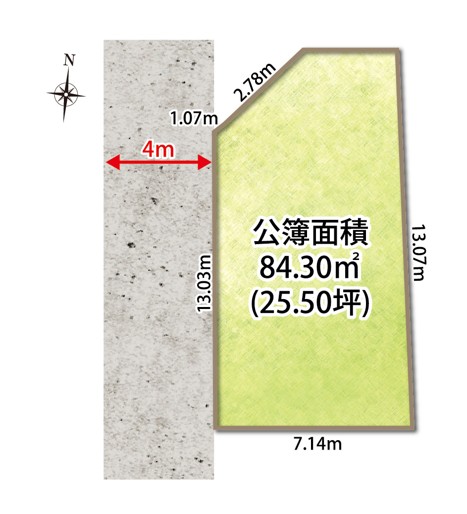 全面道路約4mに面した、住まいづくりに適した約25.5坪の土地です(^^)(間取) 全面道路約4mに面した、住まいづくりに適した約25.5坪の土地です(^^)(間取)