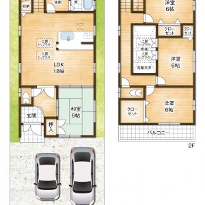 LDK18帖・全居室6帖 吹き抜けのあるお家(間取)