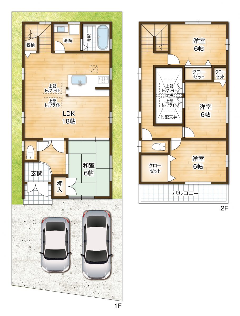LDK18帖・全居室6帖 吹き抜けのあるお家(間取)