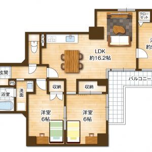 約16.2帖のゆとりあるLDKを中心に家族が自然と集まりやすい住空間(^^)3室の洋室にはそれぞれ収納を備え、お部屋を綺麗に保ちやすい住戸です(間取)