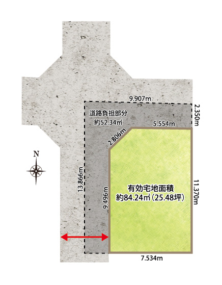 北西角地 土地面積137.40㎡(41.56坪) 有効宅地面積91.01㎡(27.53坪)(間取) 北西角地 土地面積137.40㎡(41.56坪) 有効宅地面積91.01㎡(27.53坪)(間取)