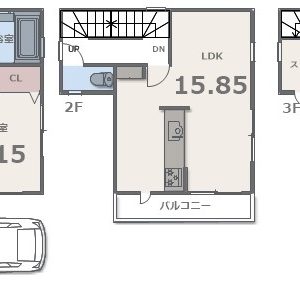 延床面積：98.94㎡ （1Ｆ：32.08㎡・2Ｆ：34.57㎡・3Ｆ32.29㎡）(間取)
