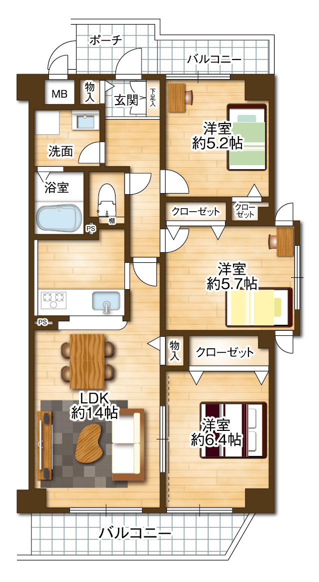 69.00平米・3LDK(間取)