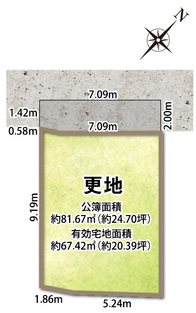 敷地面積81.67㎡、有効宅地面積67.42㎡　(間取)