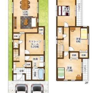 敷地面積１１３．４０平米・２階建て３ＳＬＤＫ(間取)