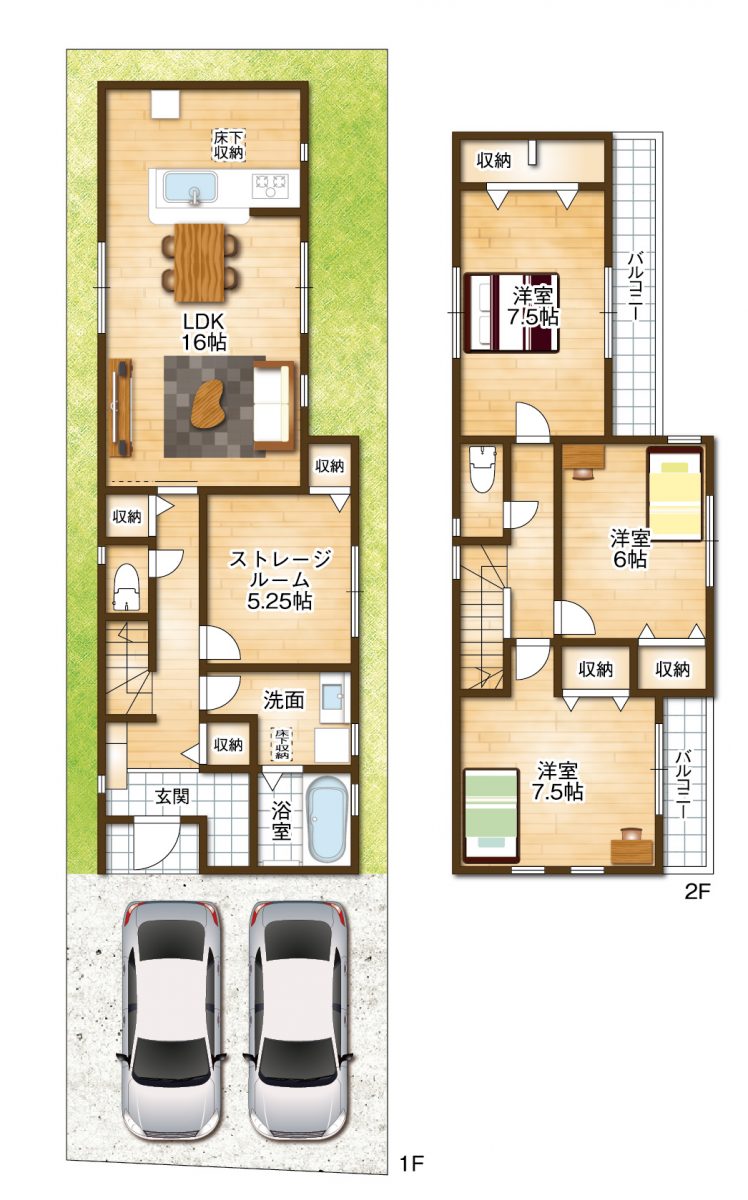 敷地面積１１３．４０平米・２階建て３ＳＬＤＫ(間取)
