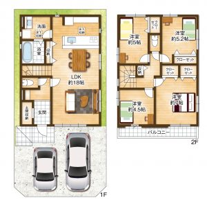 ２号棟間取り・１００．７４平米・２階建４ＬＤＫ(間取)