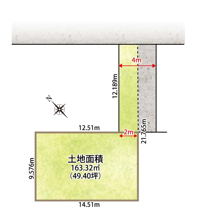 土地面積49.40坪のゆとりのある敷地