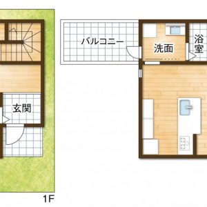 16.7帖の広々LDKを中心に、水回りを同フロアに集約した家事動線の良い間取り。各居室に加え、ウォークインクローゼットやシューズクロークなど収納も充実しています。建物プラン例①　建物価格2000万円(間取)